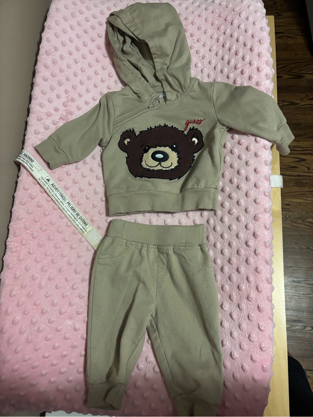 Guess Beige Kids Hoodie Set with Logo Patch